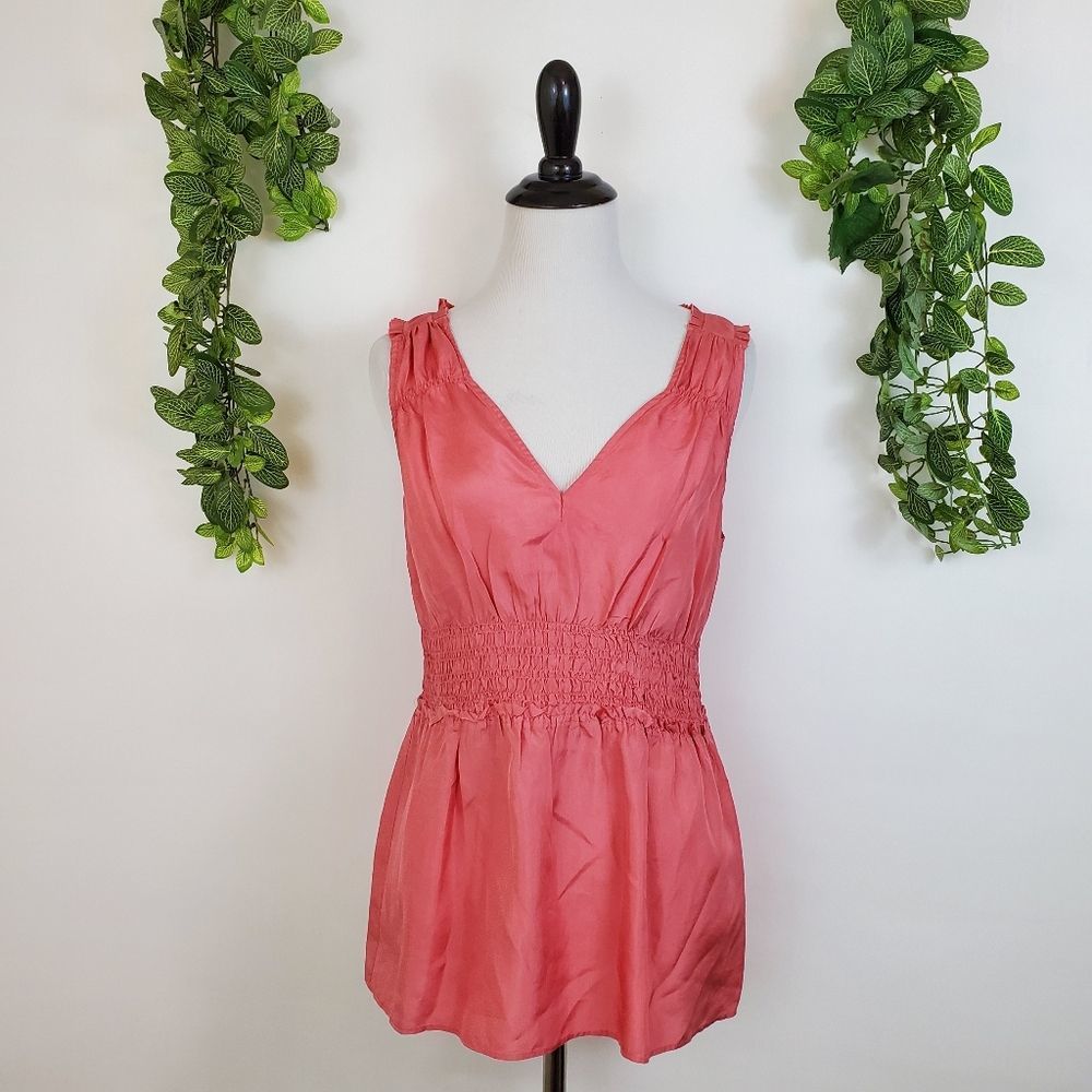Banana Republic silk pink ruffle sleeveless blouse